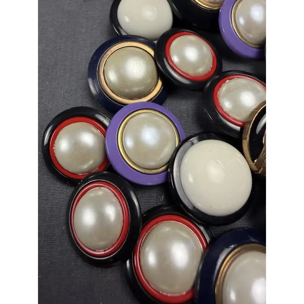 Lot Of 32 Vintage Buttons With Pearl Or White Centers Black Purple Red Gold